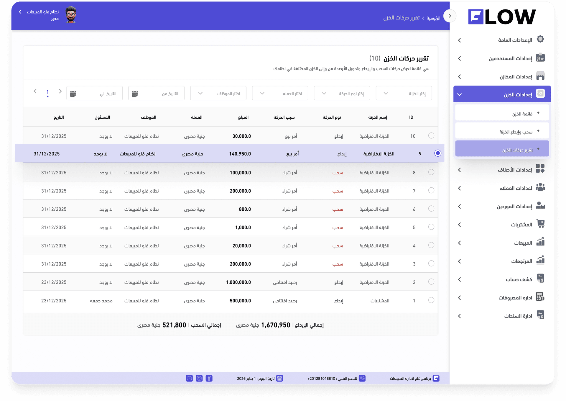 تقرير حركات الخزن